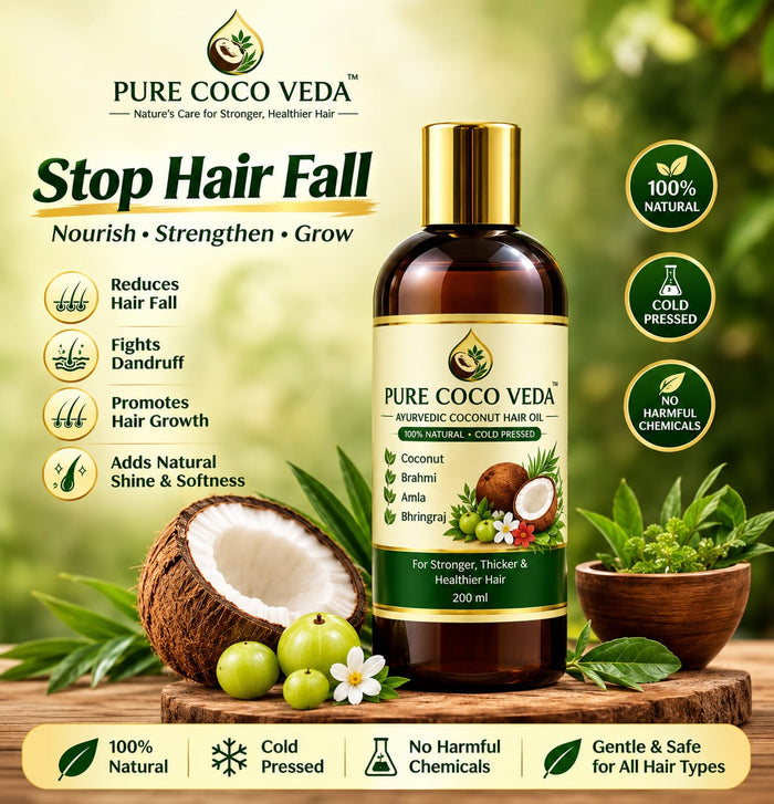 Pure Coco Veda Hair Oil – Hair Fall Control & Growth Care | Strengthens Roots for Thicker, Fuller-Looking Hair